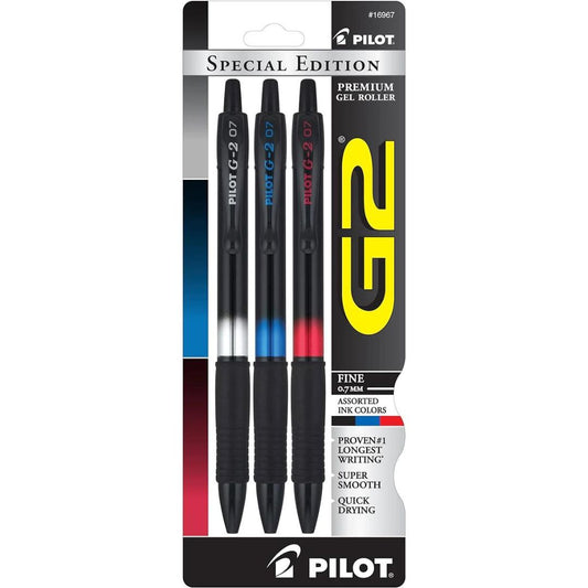 Pilot G2 Special Edition Pens Black, Blue, Red 3 Pack