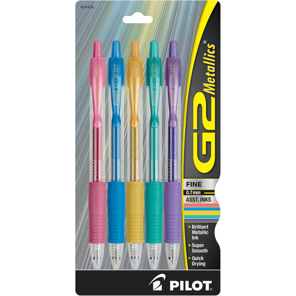 Pilot G2 Metallics Retractable Gel Pen Fine 0.7 mm Assorted Ink 5/Pack 34404