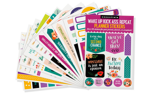 Essentials, Wake Up, Kick Ass, Repeat. Planner Stickers
